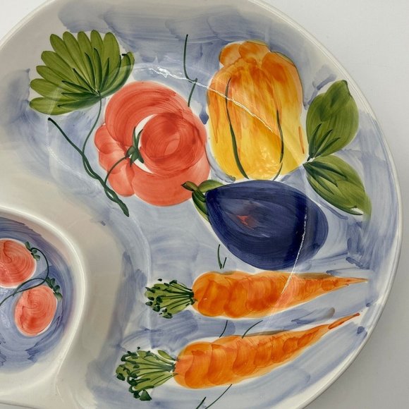Ancora Chip & Dip 15 3/4" Large Platter Hand-Painted Mixed Veggies Made in Italy - Picture 4 of 7
